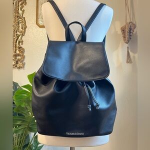 Victoria’s Secret Limited Edition Drawstring Backpack Black Faux Leather 2016
